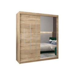 Arte Stylish Oak Sonoma York Ii Sliding Door Wardrobe W1800mm H2000mm D620mm - Mirrored Storage With Silver Handles