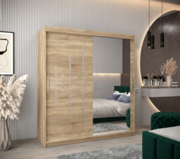 Arte Stylish Oak Sonoma York Ii Sliding Door Wardrobe W1800mm H2000mm D620mm - Mirrored Storage With Silver Handles - thumbnail 2