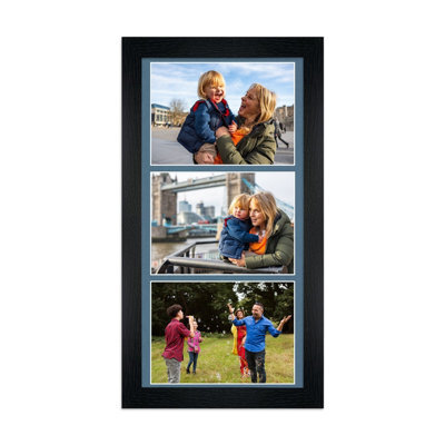 AK Frames 16X8 Black Modern Multi Photo Frame With Pompadour Mount - Holds 3 Apertures (3X) 7X5 Photos - image 1