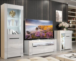 Furneo High Gloss & Matt White Living Room Set Tv Stand Sideboard Display Cabinet Milano White Led Lights - thumbnail 1