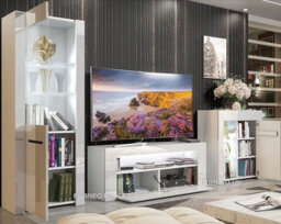 Furneo High Gloss & Matt White Living Room Set Tv Stand Sideboard Display Cabinet Milano White Led Lights - thumbnail 2