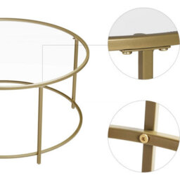 Songmics Round Coffee Table, Glass Table With Golden Iron Frame, Living Room Table, Sofa Table, Robust Tempered Glass, Stable - thumbnail 4