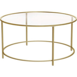 Songmics Round Coffee Table, Glass Table With Golden Iron Frame, Living Room Table, Sofa Table, Robust Tempered Glass, Stable - thumbnail 3