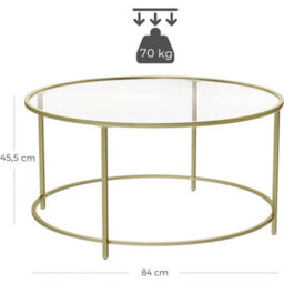 Songmics Round Coffee Table, Glass Table With Golden Iron Frame, Living Room Table, Sofa Table, Robust Tempered Glass, Stable - thumbnail 6