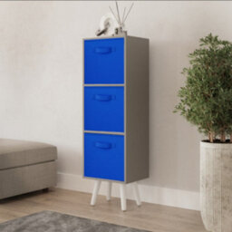 Urbn-Living Urbnliving 80Cm Height 3 Tier Grey Wooden Storage Bookcase Scandinavian Style White Legs With Dark Blue Inserts