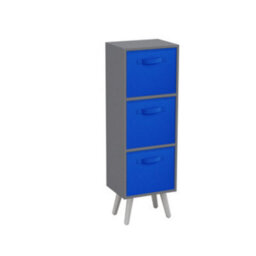 Urbn-Living Urbnliving 80Cm Height 3 Tier Grey Wooden Storage Bookcase Scandinavian Style White Legs With Dark Blue Inserts - thumbnail 2