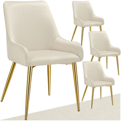 Tectake Set Of 4 Dining Chair Avane - Velvet Look, Padded Armchair, High Backrest And Armrests  - Beige - image 1