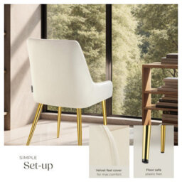 Tectake Set Of 4 Dining Chair Avane - Velvet Look, Padded Armchair, High Backrest And Armrests  - Beige - thumbnail 4