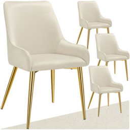 Tectake Set Of 4 Dining Chair Avane - Velvet Look, Padded Armchair, High Backrest And Armrests  - Beige - thumbnail 1