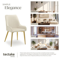 Tectake Set Of 4 Dining Chair Avane - Velvet Look, Padded Armchair, High Backrest And Armrests  - Beige - thumbnail 7