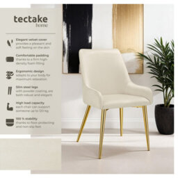Tectake Set Of 4 Dining Chair Avane - Velvet Look, Padded Armchair, High Backrest And Armrests  - Beige - thumbnail 2