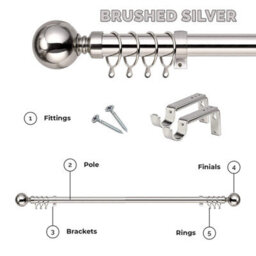 Ameha Plain Metal Curtain Pole,70-120 Cm Extendable Curtain Rod, Brushed Silver Ball 60mm Classic Finials - thumbnail 8