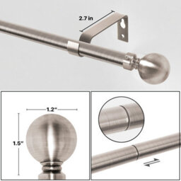 Ameha Plain Metal Curtain Pole,70-120 Cm Extendable Curtain Rod, Brushed Silver Ball 60mm Classic Finials - thumbnail 3