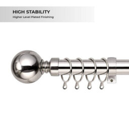 Ameha Plain Metal Curtain Pole,70-120 Cm Extendable Curtain Rod, Brushed Silver Ball 60mm Classic Finials - thumbnail 7