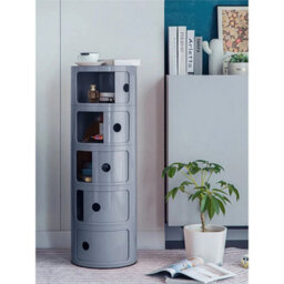 Grey - 5Tiers Cylindrical Round Storage Cabinet Cupboard Shelf Side End Table Shelf - thumbnail 3