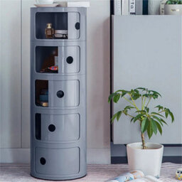 Grey - 5Tiers Cylindrical Round Storage Cabinet Cupboard Shelf Side End Table Shelf - thumbnail 2