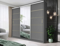 Fhif Ibiza Gold 250Cm Grey Sliding Door Wardrobe Modern Bedroom Storage With Full Length Mirror Shelves And Hanging Rails - thumbnail 1