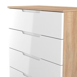 Messina Ready Assembled Gloss & Matt White & Oak 5 Drawer Wide Chest (H)1067mm (W)740mm (D)390mm - thumbnail 4