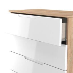 Messina Ready Assembled Gloss & Matt White & Oak 5 Drawer Wide Chest (H)1067mm (W)740mm (D)390mm - thumbnail 3