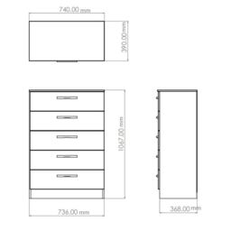 Messina Ready Assembled Gloss & Matt White & Oak 5 Drawer Wide Chest (H)1067mm (W)740mm (D)390mm - thumbnail 5