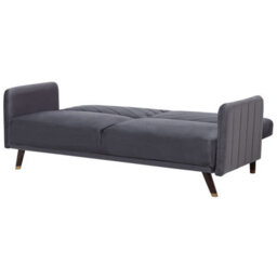 Beliani Sofa Bed 3 Seater Senja Velvet Grey - thumbnail 6