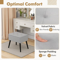 Costway Velvet Storage Ottoman Rectangular Vanity Foot Stool With Flip Top-Grey - thumbnail 7