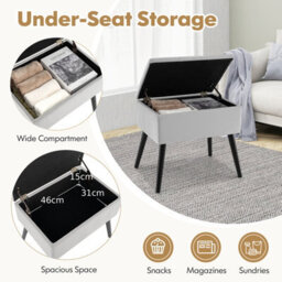 Costway Velvet Storage Ottoman Rectangular Vanity Foot Stool With Flip Top-Grey - thumbnail 6