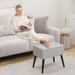 Costway Velvet Storage Ottoman Rectangular Vanity Foot Stool With Flip Top-Grey - thumbnail 3