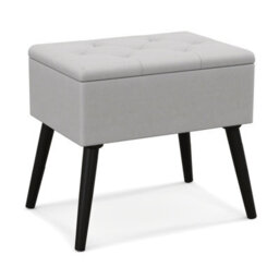 Costway Velvet Storage Ottoman Rectangular Vanity Foot Stool With Flip Top-Grey - thumbnail 1