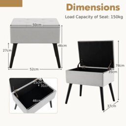 Costway Velvet Storage Ottoman Rectangular Vanity Foot Stool With Flip Top-Grey - thumbnail 2