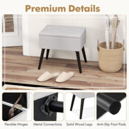 Costway Velvet Storage Ottoman Rectangular Vanity Foot Stool With Flip Top-Grey - thumbnail 8