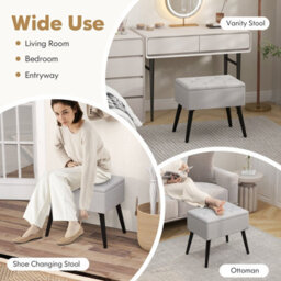 Costway Velvet Storage Ottoman Rectangular Vanity Foot Stool With Flip Top-Grey - thumbnail 9