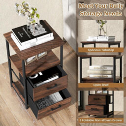 Industrial Nightstand Bedside End Table  Fabric Drawers Storage Shelf - thumbnail 4