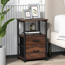 Industrial Nightstand Bedside End Table  Fabric Drawers Storage Shelf - thumbnail 5