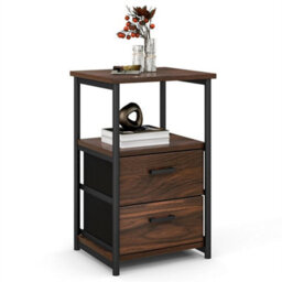 Industrial Nightstand Bedside End Table  Fabric Drawers Storage Shelf - thumbnail 1