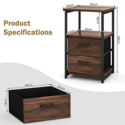 Industrial Nightstand Bedside End Table  Fabric Drawers Storage Shelf - thumbnail 2