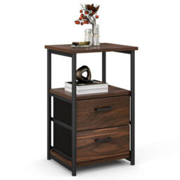 Industrial Nightstand Bedside End Table  Fabric Drawers Storage Shelf - thumbnail 3