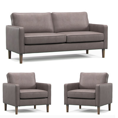 Furnishings For Less UK Bexhill Grey Faux Leather 3 Piece Sofa Suite 3 Seater And 2 Armchairs - image 1