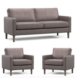 Furnishings For Less UK Bexhill Grey Faux Leather 3 Piece Sofa Suite 3 Seater And 2 Armchairs - thumbnail 1