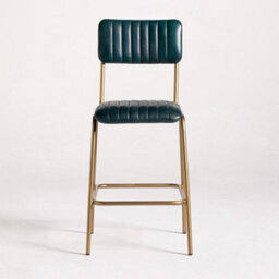 Where Saints Go Ltd Diner Bar Stools, Pack Of 2, Blue Ribbed Buffalo Leather, Antique Brass Metal Frames By Where Saints Go - thumbnail 3
