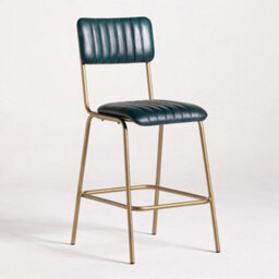 Where Saints Go Ltd Diner Bar Stools, Pack Of 2, Blue Ribbed Buffalo Leather, Antique Brass Metal Frames By Where Saints Go - thumbnail 2