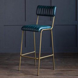 Where Saints Go Ltd Diner Bar Stools, Pack Of 2, Blue Ribbed Buffalo Leather, Antique Brass Metal Frames By Where Saints Go - thumbnail 5