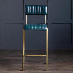 Where Saints Go Ltd Diner Bar Stools, Pack Of 2, Blue Ribbed Buffalo Leather, Antique Brass Metal Frames By Where Saints Go - thumbnail 4