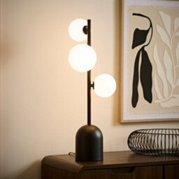 Valuelights Marlow Frosted Glass Globe Matte Black 3 Way Table Lamp - thumbnail 1