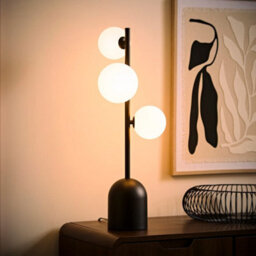 Valuelights Marlow Frosted Glass Globe Matte Black 3 Way Table Lamp - thumbnail 2