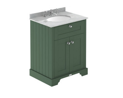 Hudson Reed Floor Standing 2 Door Traditional Vanity Unit With 3 Tap Hole Grey Marble Top & Basin, Hunter Green, 620 X 470 mm - image 1