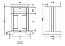 Hudson Reed Floor Standing 2 Door Traditional Vanity Unit With 3 Tap Hole Grey Marble Top & Basin, Hunter Green, 620 X 470 mm - thumbnail 3