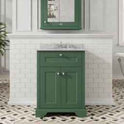 Hudson Reed Floor Standing 2 Door Traditional Vanity Unit With 3 Tap Hole Grey Marble Top & Basin, Hunter Green, 620 X 470 mm - thumbnail 5