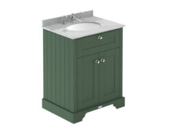 Hudson Reed Floor Standing 2 Door Traditional Vanity Unit With 3 Tap Hole Grey Marble Top & Basin, Hunter Green, 620 X 470 mm