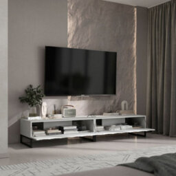 Heze Furniture Elpis Glamour Tv Sideboard 220 Cm Tv Unit - White Matt / Black Frame - thumbnail 3